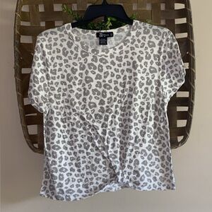 Miss Chievous White and Gray Leopard Short Sleeve Tee